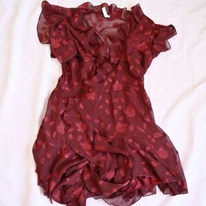 Lucy in the Sky Betty Wrap Mini Dress — Merlot Floral Chiffon